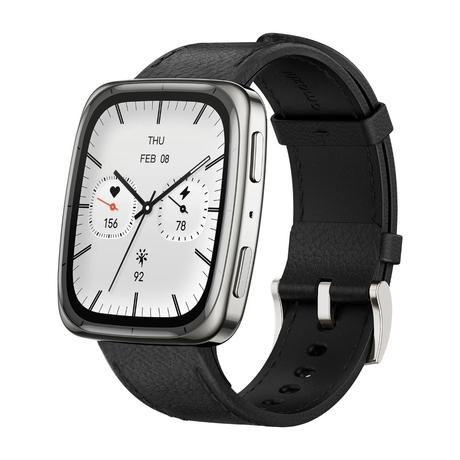 Amazfit Active 2 Square (Smartchoice), 2000 Nits Bright AMOLED Display, 10 Day Battery, Built in GPS, 5 ATM Water Resistant, Android & iPhone, Accurate Readings, BT Call, Sleep Monitor, Black Leather-0