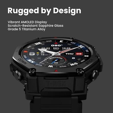 Amazfit T-Rex 3 Pro (Smartchoice) Outdoor Smart Watch 48 mm Sapphire AMOLED Display, Ti Bezel, Dual Band GPS, Offline Maps, 25 Days Battery, Built-in Flashlight, 10 ATM, 180+ Sport Mode, Android & iPhone, Black-1