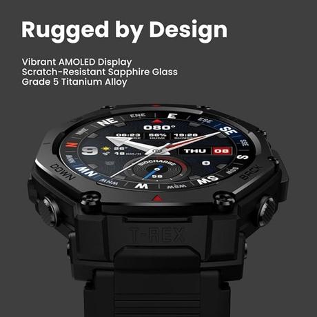 Amazfit T-Rex 3 Pro (Smartchoice) Outdoor Smart Watch 48 mm Sapphire AMOLED Display, Ti Bezel, Dual Band GPS, Offline Maps, 25 Days Battery, Built-in Flashlight, 10 ATM, 180+ Sport Mode, Android & iPhone, Black-1