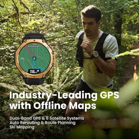 Amazfit T-Rex 3 Pro (Smartchoice) Outdoor Smart Watch 48 mm Sapphire AMOLED Display, Ti Bezel, Dual Band GPS, Offline Maps, 25 Days Battery, Built-in Flashlight, 10 ATM, 180+ Sport Mode, Android & iPhone, Black-2