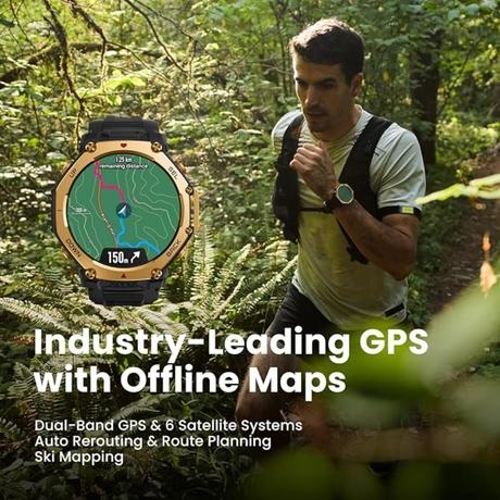 Amazfit T-Rex 3 Pro (Smartchoice) Outdoor Smart Watch 48 mm Sapphire AMOLED Display, Ti Bezel, Dual Band GPS, Offline Maps, 25 Days Battery, Built-in Flashlight, 10 ATM, 180+ Sport Mode, Android & iPhone, Black-2