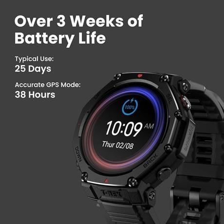 Amazfit T-Rex 3 Pro (Smartchoice) Outdoor Smart Watch 48 mm Sapphire AMOLED Display, Ti Bezel, Dual Band GPS, Offline Maps, 25 Days Battery, Built-in Flashlight, 10 ATM, 180+ Sport Mode, Android & iPhone, Black-5