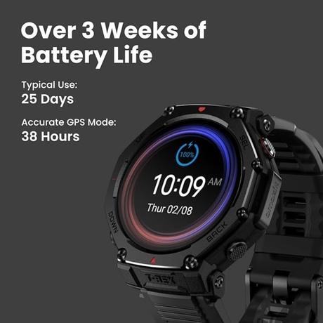 Amazfit T-Rex 3 Pro (Smartchoice) Outdoor Smart Watch 48 mm Sapphire AMOLED Display, Ti Bezel, Dual Band GPS, Offline Maps, 25 Days Battery, Built-in Flashlight, 10 ATM, 180+ Sport Mode, Android & iPhone, Black-5