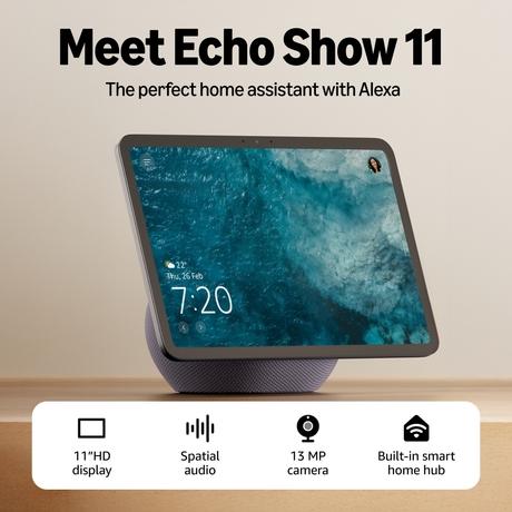 Amazon Echo Show 11 (Newest Model), Vibrant 27.94 cm (11 inch) Full HD Display with Spatial Audio & Alexa, New Sleek Design, Smart Home Controls, 2x Bass Speaker, 13 MP Camera, Bluetooth (Graphite)-1