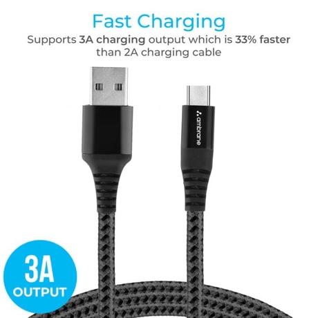 Ambrane 150 cm (1.5 m) Unbreakable 3 A Fast Charging Braided Type-C Cable (Black, BC-T-15)-5