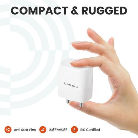 Ambrane RAAP M20 Wall Charger, 20 W Intelligent fast charging with PD Technology, BIS certified, Compatible with all Type-C Devices, Short Circuit & Overload Protection, Over Temperature Protection, Anti-Rust Pins, White-5