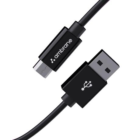 Ambrane ACM-R1A2 100 cm (1 m) Micro USB Cable, 2.4 A Boosted Speed, Ultra fast charging and data transfer, Tangle free & Convenient, Black-1