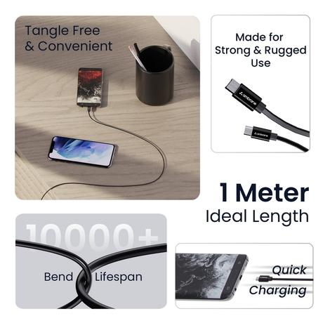 Ambrane ACM-R1A2 100 cm (1 m) Micro USB Cable, 2.4 A Boosted Speed, Ultra fast charging and data transfer, Tangle free & Convenient, Black-3