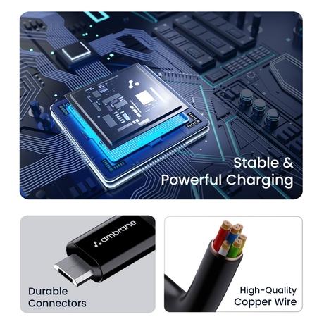 Ambrane ACM-R1A2 100 cm (1 m) Micro USB Cable, 2.4 A Boosted Speed, Ultra fast charging and data transfer, Tangle free & Convenient, Black-4