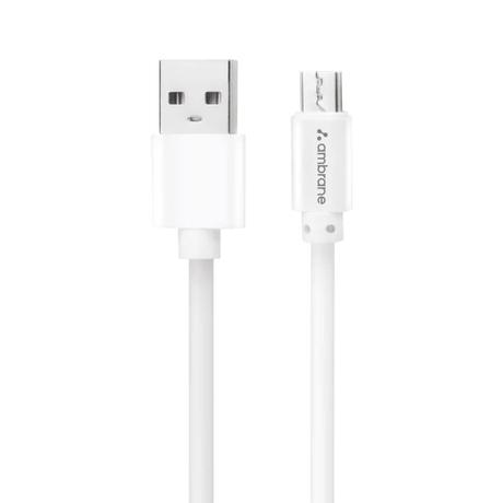 Ambrane ACM-R1A2 100 cm (1 m) Micro USB Cable, 2.4A Boosted Speed, Ultra fast charging and data transfer, Tangle free & Convenient, White-1
