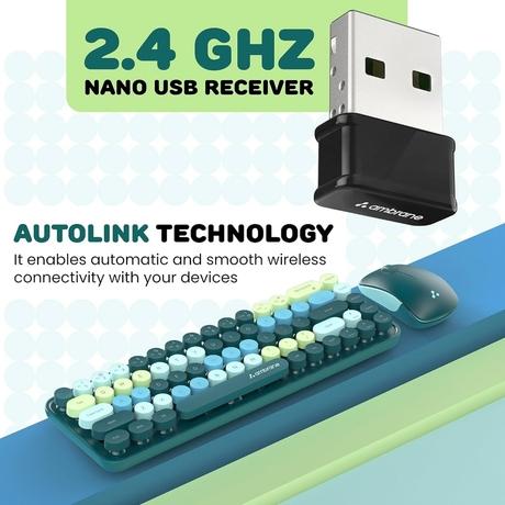 Ambrane KeyPop Wireless Keyboard & Mouse Combo, Mix Green-2