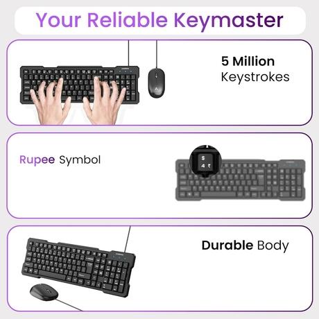 Ambrane KeyFlex Wired Keyboard and Mouse Combo, Black-2