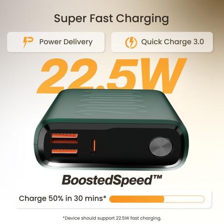 Ambrane Stylo 20K Fast Charging Power Bank, Green-1