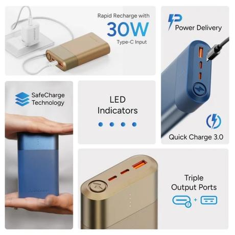 Ambrane Powerlit Duo 30 20000 mAh 33 W Power Bank, Golden-6