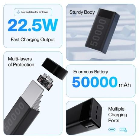 Ambrane Stylo Max 50000 mAh 22.5 W Power Bank, Black-1