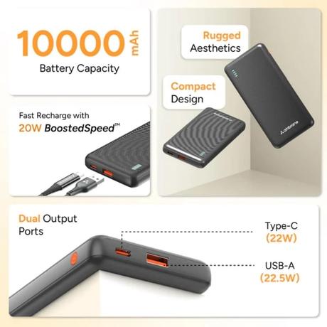Ambrane Xtreme 10000 mAh 22.5 W Power Bank, Black-1