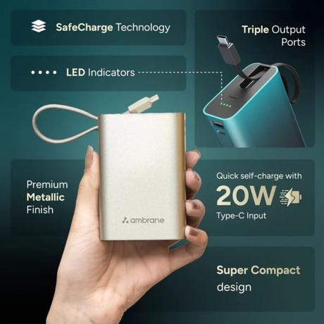Ambrane MiniCharge20 22.5 Watt 20000 mAH Power Bank, Black-6