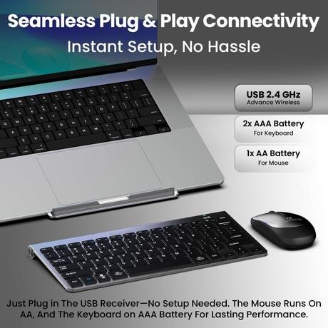 Amkette Wi-Key Mini Wireless Keyboard and Mouse Combo, Grey-2