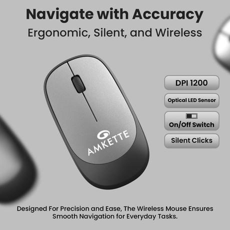 Amkette Wi-Key Mini Wireless Keyboard and Mouse Combo, Grey-3