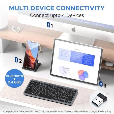 Amkette Optimus 4 in 1 Bluetooth Wireless Keyboard, Grey-1