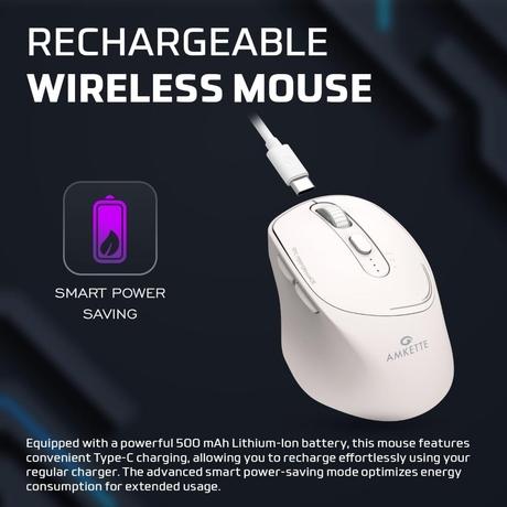 Amkette Hush Pro Epic Rechargeable Bluetooth Wireless Mouse, White-2