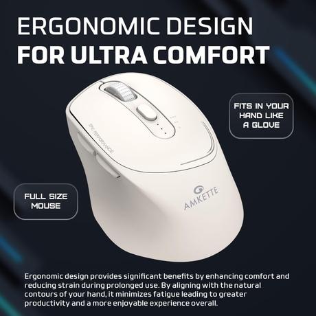 Amkette Hush Pro Epic Rechargeable Bluetooth Wireless Mouse, White-4