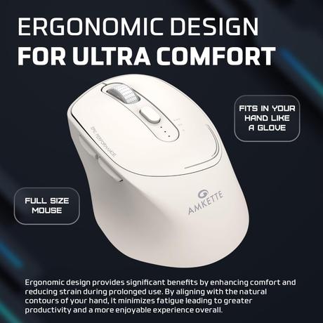 Amkette Hush Pro Epic Rechargeable Bluetooth Wireless Mouse, White-4