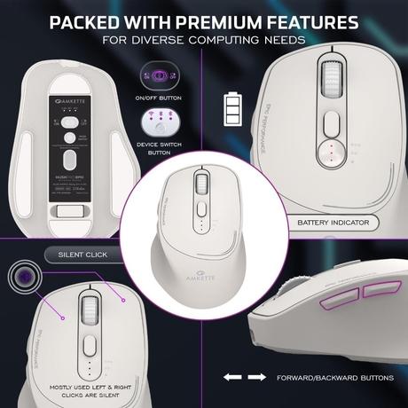 Amkette Hush Pro Epic Rechargeable Bluetooth Wireless Mouse, White-5