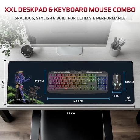 EvoFox Deathray Gaming 4 in 1 Wired Keyboard, Mouse, Desk Pad, Cooling Pad Combo, Black-1