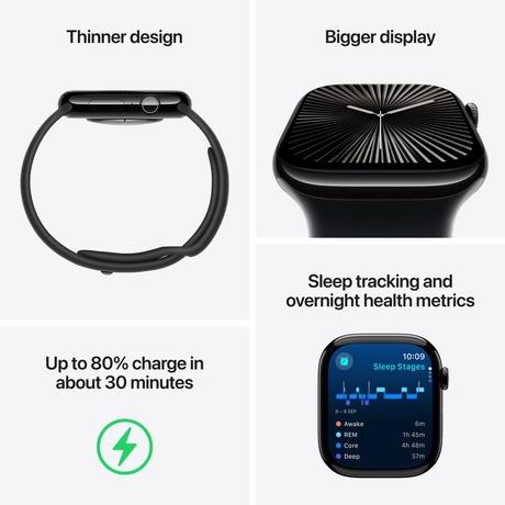 Apple Watch Series 10 GPS + Cellular 46 mm Silver Aluminium Case with Denim Sport Band - S/M-3