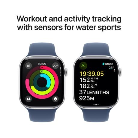 Apple Watch Series 10 GPS + Cellular 46 mm Silver Aluminium Case with Denim Sport Band - S/M-4