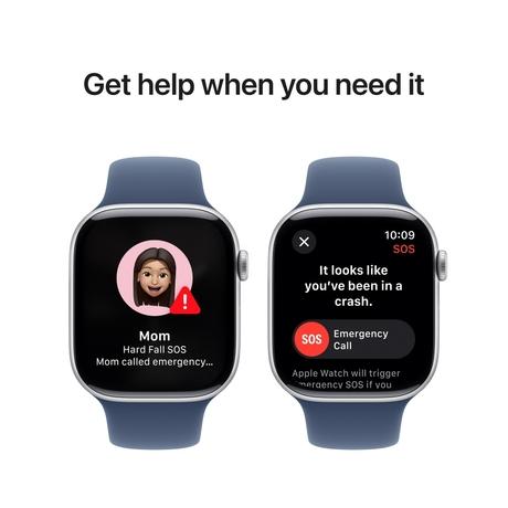 Apple Watch Series 10 GPS + Cellular 46 mm Silver Aluminium Case with Denim Sport Band - S/M-6