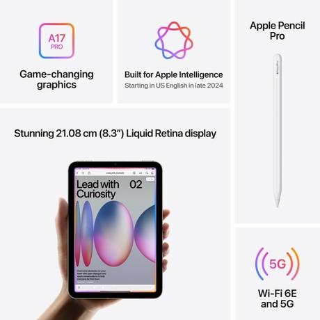 Apple iPad Mini A17 Pro 2024 21.08 cm (8.3 inch) Wi-Fi + Cellular Tablet, 512 GB, Space Grey, MYHC3HN/A-6