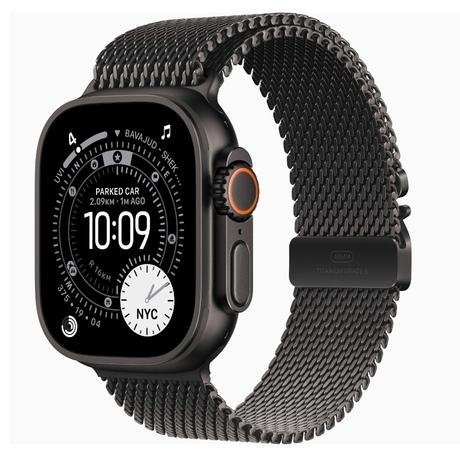 Apple Watch Ultra 3 GPS + Cellular 49 mm Black Titanium Case with Black Titanium Milanese Loop - Large-0