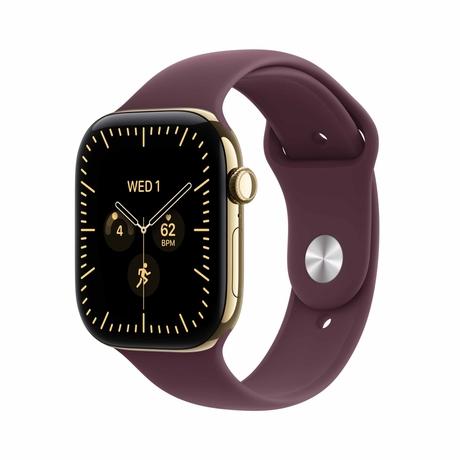 Apple Watch Series 12 GPS + Cellular 46 mm Radiant Gold Titanium Case with Burgundy Sport Band - M/L-0