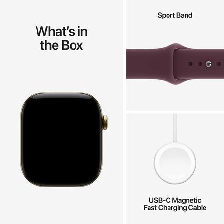 Apple Watch Series 12 GPS + Cellular 46 mm Radiant Gold Titanium Case with Burgundy Sport Band - M/L-8