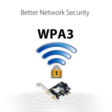 Asus AX3000 Dual Band PCI-E WiFi 6 (802.11ax) Wifi Adapter, Bluetooth 5.0, WPA3 network security, OFDMA and MU-MIMO-2