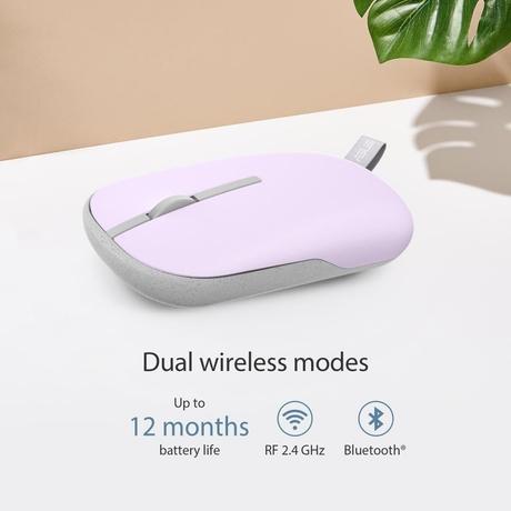 Asus Marshmallow MD100 Wireless Mouse, Lilac Mist Purple, (Brave Green cover also included)-3