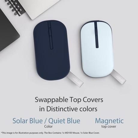 Asus Marshmallow MD100 Wireless Mouse, Quiet Blue, (Solar Blue cover also included)-2