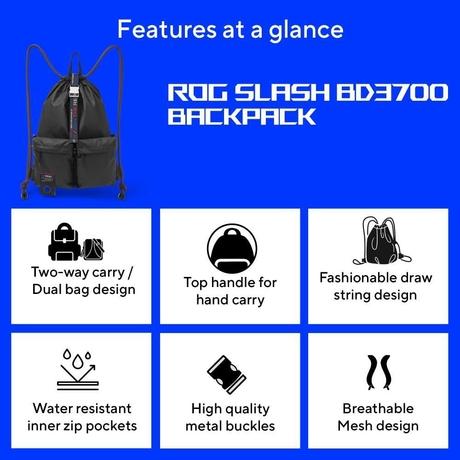 Asus BD3700 Rog Slash Premium Multi-Use Drawstring Bag, Black-2