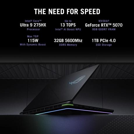 Asus ROG Strix G16 G615LP-S5022WS Gaming Laptop (Intel Core Ultra 9 275HX/32 GB/1 TB SSD/8 GB-NVIDIA GeForce RTX 5070 GPU/Windows 11 Home/Microsoft Office Home 2024/WQXGA), 40.64 cm - 16 inch, Eclipse Gray-1