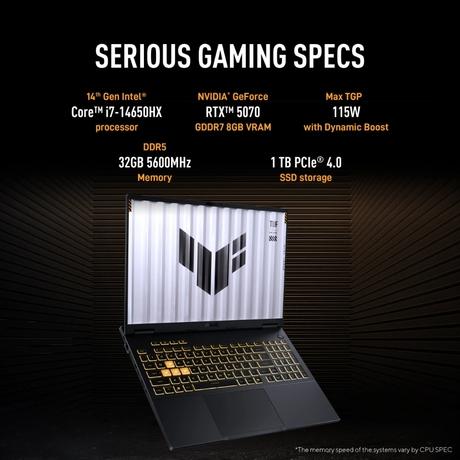 Asus TUF Gaming F16 FX688JPR-QT043WS Gaming Laptop (Intel Core i7 14650HX/32 GB/1 TB SSD/8 GB-NVIDIA GeForce RTX 5070 GPU/Windows 11 Home/Microsoft Office Home 2024/WQXGA), 40.64 cm - 16 inch, Jaeger Gray-4