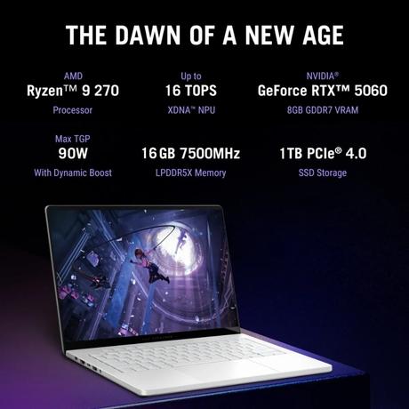Asus ROG Zephyrus G14 GA403UM-QS007WS Gaming Laptop (AMD Ryzen 9 270/16 GB/1 TB SSD/8 GB-NVIDIA GeForce RTX 5060 GPU /Windows 11 Home/Microsoft Office Home 2024/OLED), 35.81 cm - 14 inch, Eclipse Gray-2