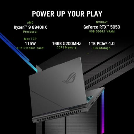 Asus ROG Strix G16 G614PH-RV033WS Gaming Laptop (AMD Ryzen 9 8940HX/16 GB/1 TB SSD/8 GB-NVIDIA GeForce/Windows 11 Home/MsOffice Home 2024/WUXGA), 40.64 cm - 16 inch, Eclipse Gray-4