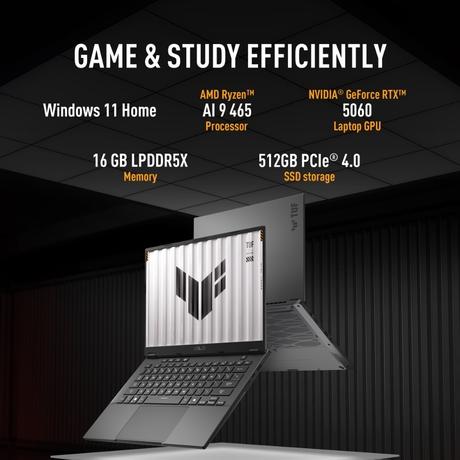Asus TUF A14 FA401GM-RG038WS AI R9/AMD Ryzen AI 9 465 Processor 2.0 GHz/16 GB/512 GB SSD/5060/Microsoft Office Home 2024 + Microsoft 365 Basic (WQXGA)/35.6 cm (14 inch)/Jaeger Gray-5
