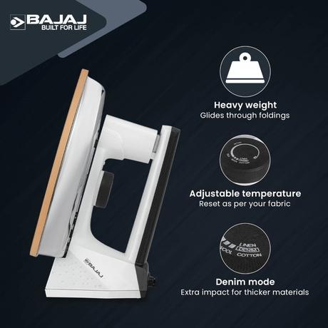 Bajaj DX16 Heavy Weight Dry Iron 1100 W, White-4