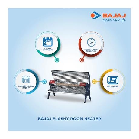 Bajaj Flashy Radiant Room Heater 1000 W, Compact Design, Nickel Chrome Plated Mesh Grid, Stainless Steel Reflector, Neat & Clean Operation-1