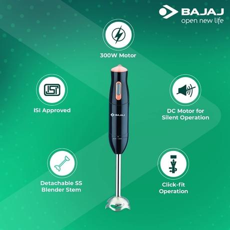 Bajaj HB 21 300 Watts Hand Blender with Silent DC motor (Black)-4