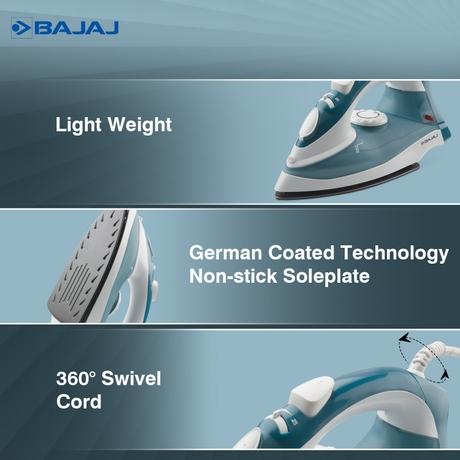 Bajaj MX 3 Neo, 1250 Watts, Steam Iron,180 ML WaterTank, Blue and White-3