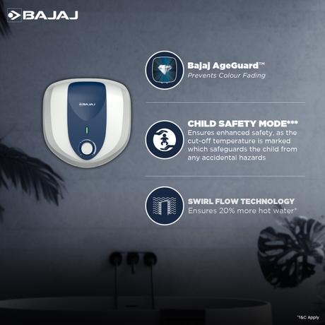 Bajaj Armour Series Pentacle 15 L Storage Water Heater, 5-Star Rated, Glass-Lined Tank, Non-Stick Heating Element, Safe for High-Rise, Child Safety, 4 Years Warranty, White & Blue-1